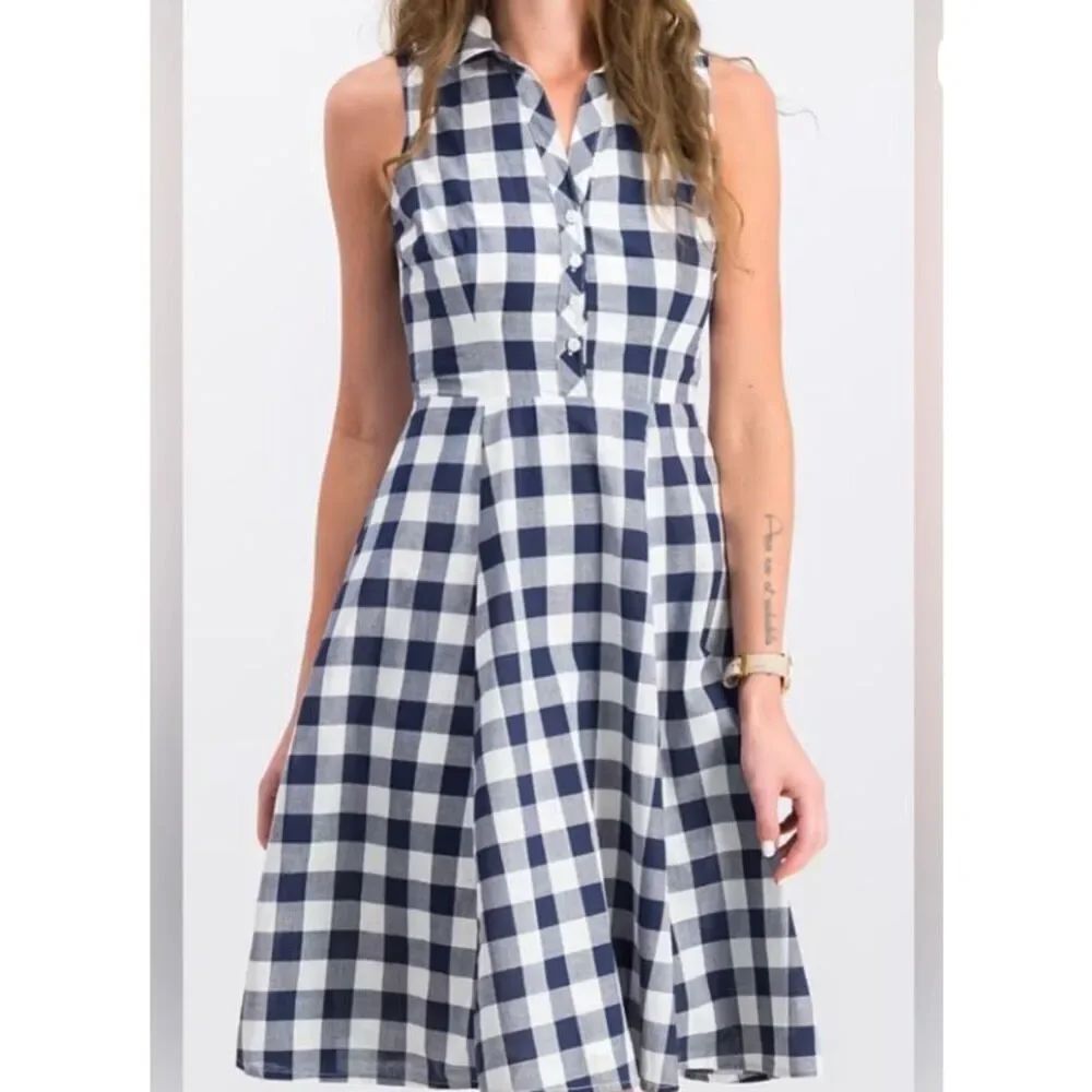 NWT Mason jules 100% cotton blue and white gingham shirt dress S